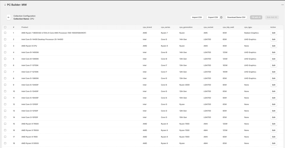 Configuring component steps in PC Builder MW