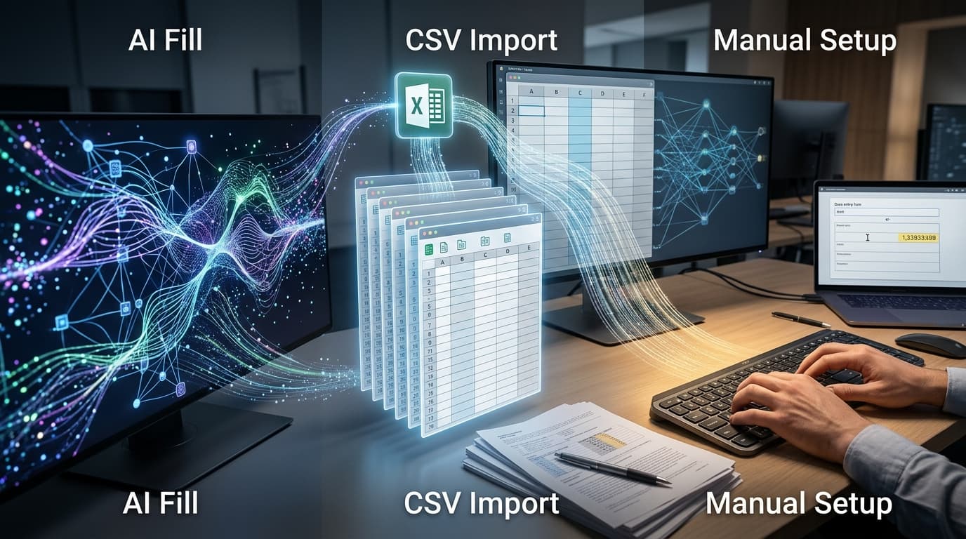 AI Fill vs. CSV Import vs. Manual Setup: Which Data Entry Method Reigns Supreme for Efficiency?